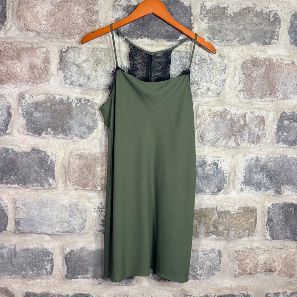 Hollister Women's Olive Green Lace Back Mini Dress Medium Coquette Romantic Boho